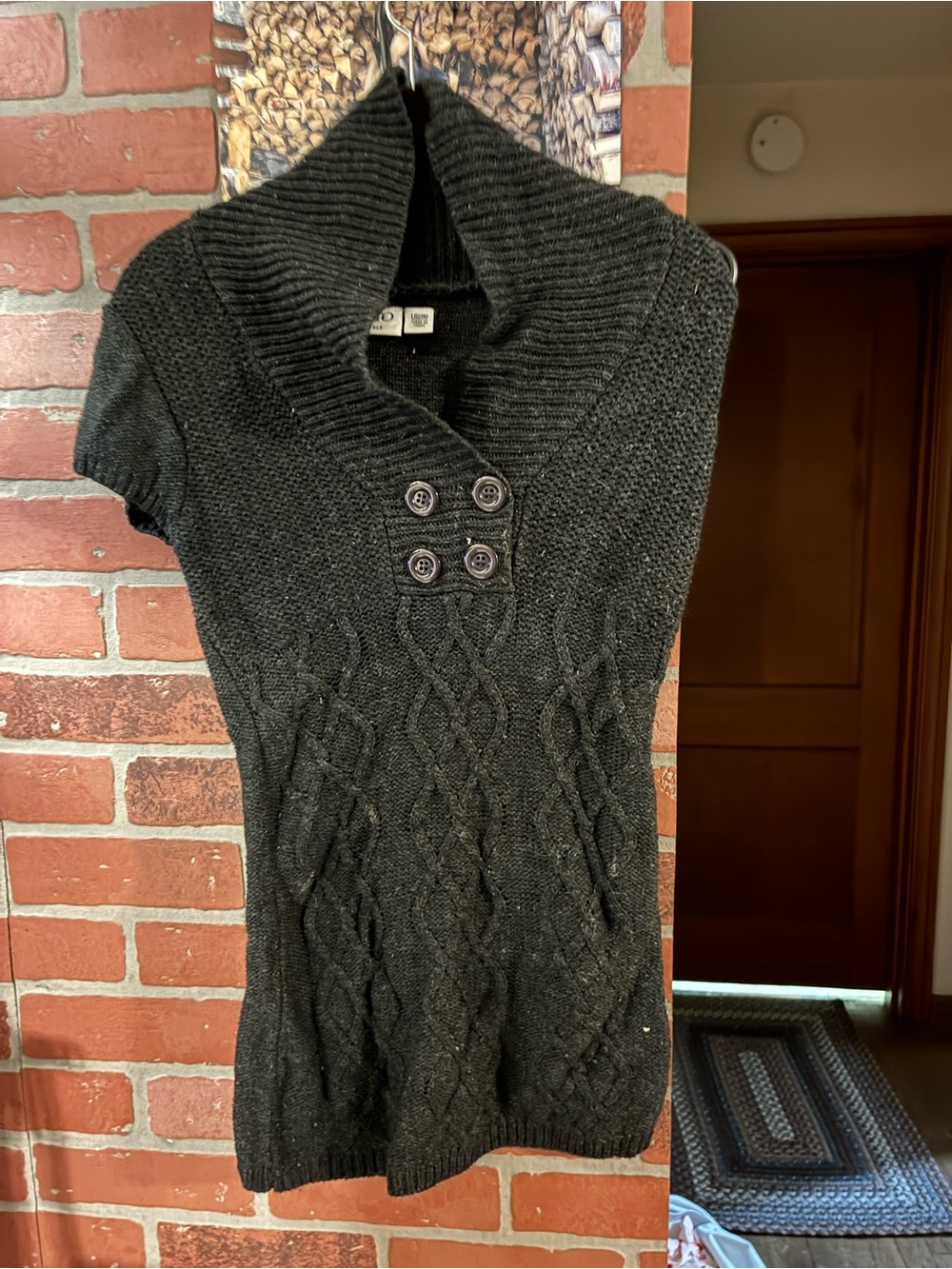 Cato Black Cable-Knit Short Sleeve Sweater with Shawl Collar